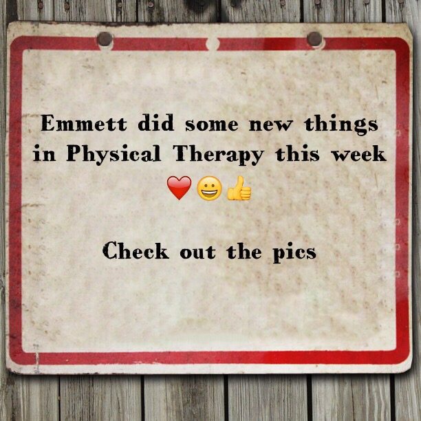 Emmett did some new things in Physical Therapy this week ***Check out the pics***