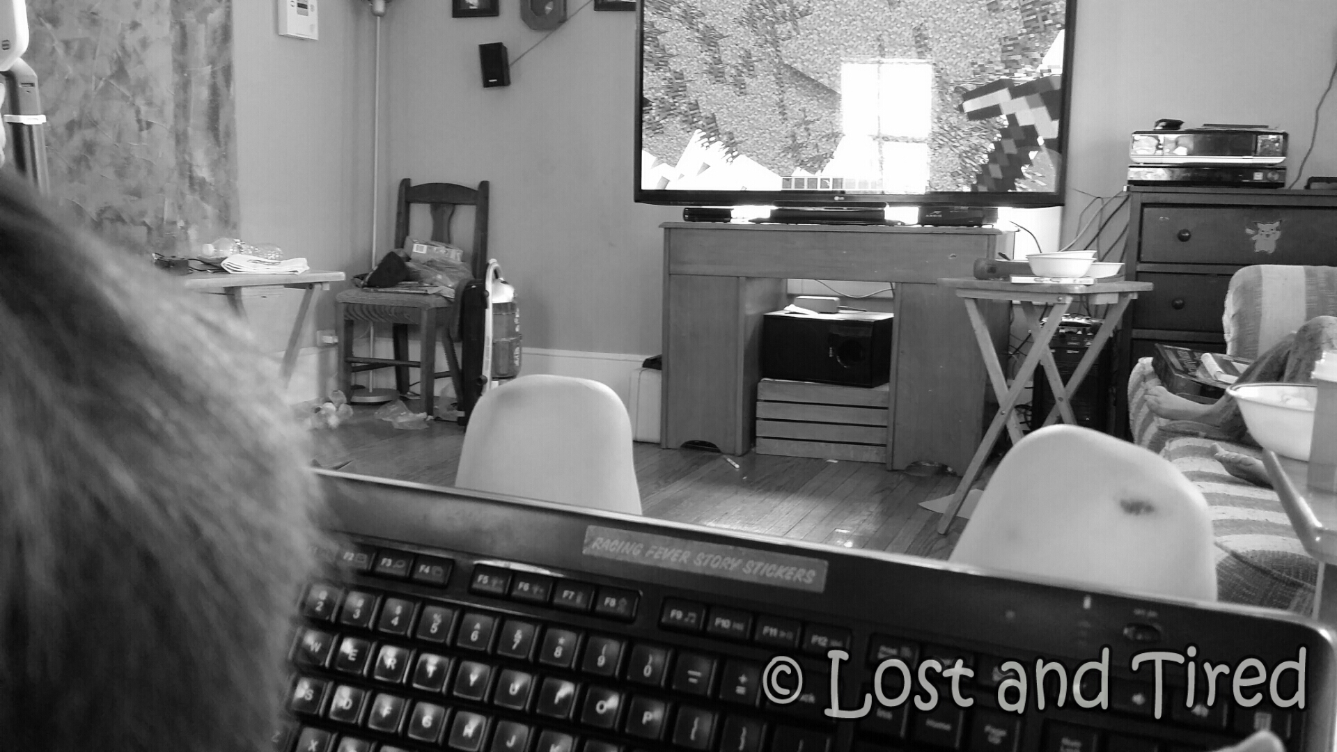 Emmett's learning to play Minecraft on the PC